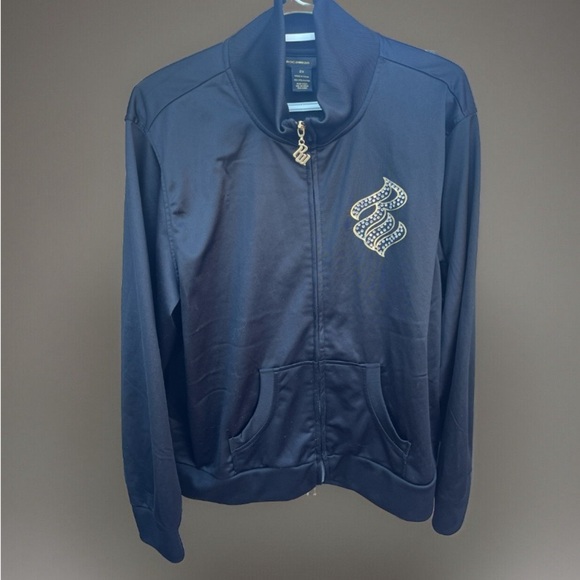 Rocawear y2k vintage track jacket sweater black and gold rhinestones size 2x - Picture 2 of 9